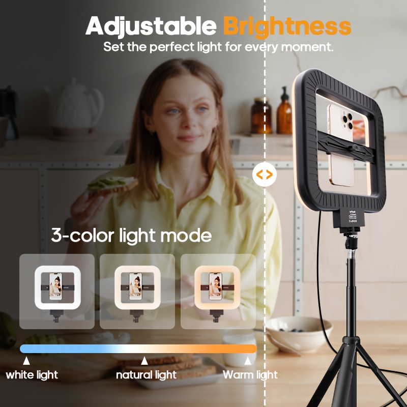 [Adjustable] LED studio fill light, mobile phone fill light, can be used handheld or installed on a base (excluding the base), with 3 adjustable color temperatures, USB power supply, suitable for selfies, makeup, video recording, and live streaming