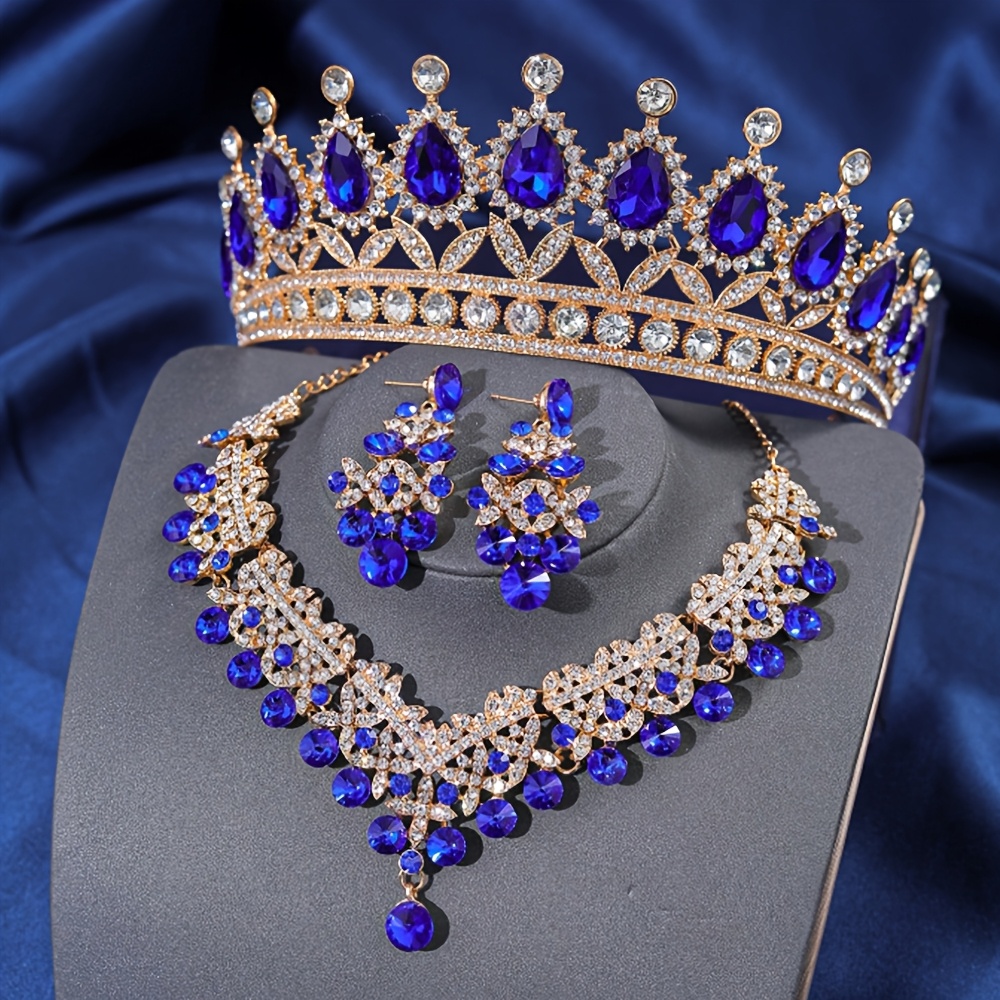 TEMU 3pcs Fashionable Bridal Crown Necklace And Earring Set, Alloy Bridal Wedding Jewelry Set - Elegant Wedding Accessory Set For Men And Women