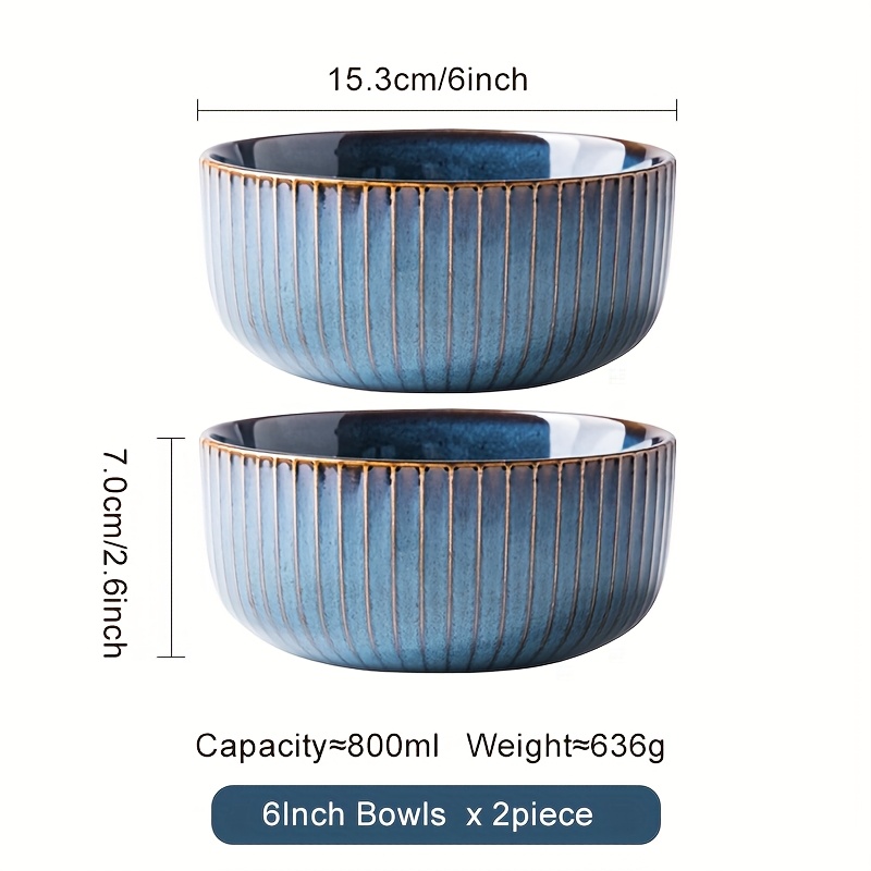 2pcs 6-inch Ceramic Bowls, 27oz Dessert Bowl, Cereal Bowl, Ice Cream Bowl, Snack Bowl, Suitable For Dishwasher And Microwave, Suitable For Soup, Oatmeal, Salad, Pasta