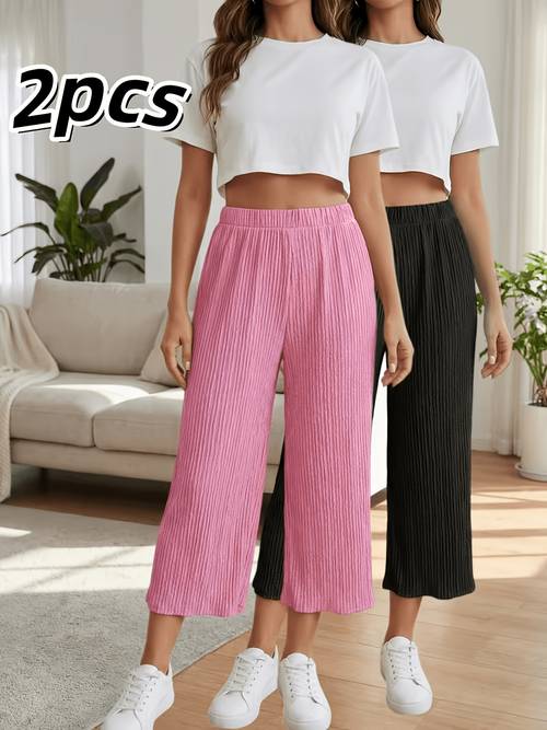 2pcs womens loose capri pants summer casual pants for women lightweight and comfortable