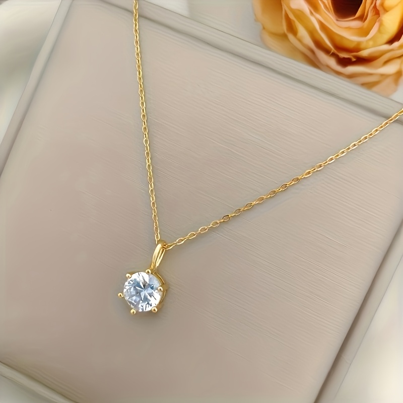 TEMU Collare in acciaio inossidabile ipoallergenico oro 18 - Collana da donna con catena e ciondolo singolo a zirconia , resistente allo sbiadimento,