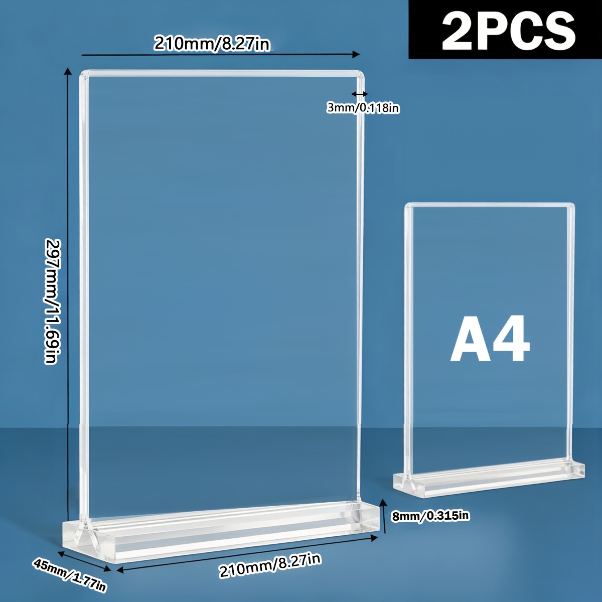 TEMU 2pcs Set Of 2 A4/a5/a6 Double-sided Acrylic Display Stand Cards, Horizontal/vertical Styles - Reusable With Replaceable Inserts, 3mm Thickened