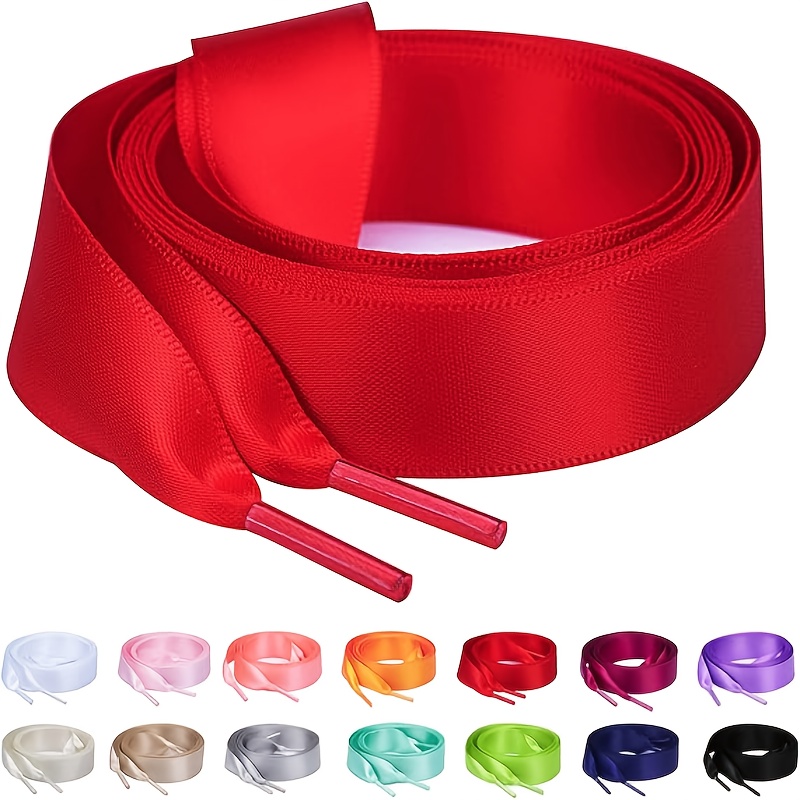 TEMU 1 Pair Of 3/4" Wide Satin Shoelaces, Flat Colored Shoelaces For Women, Suitable For Most Types Of Shoes. Perfect For Women's Sneakers, High-top