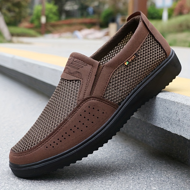 

Men's Breathable Slip-on Casual Shoes - Lightweight Low Top Walking Sneakers For Outdoor, Fishing, Park & Workout, Brown Mesh Fabric With , , Outdoor Shoes | Lowtop Shoes | Fabric Upper