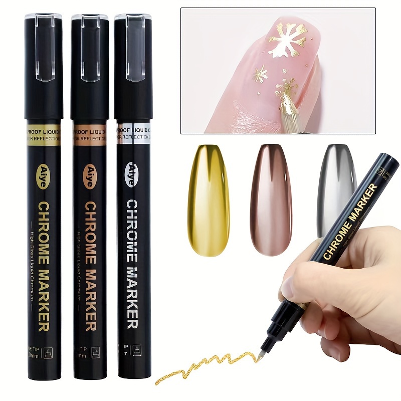

1pc High Gloss Mirror Chrome Plated Marker, High Gloss Pen Marker Pen, Diy Model Nail Metallic Pen (1mm)