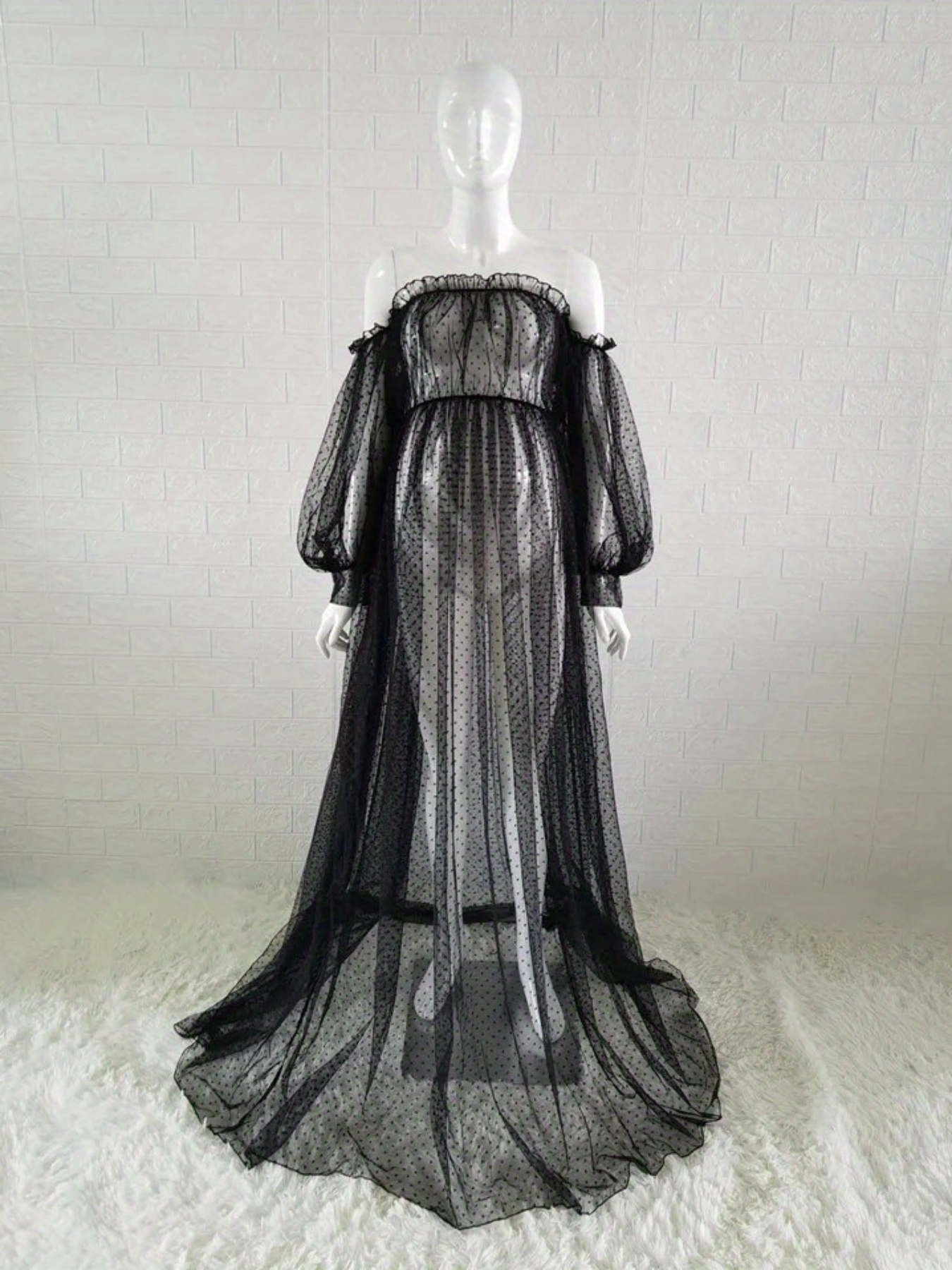 elegant shoulder maternity dress long sleeve sheer floor - Temu