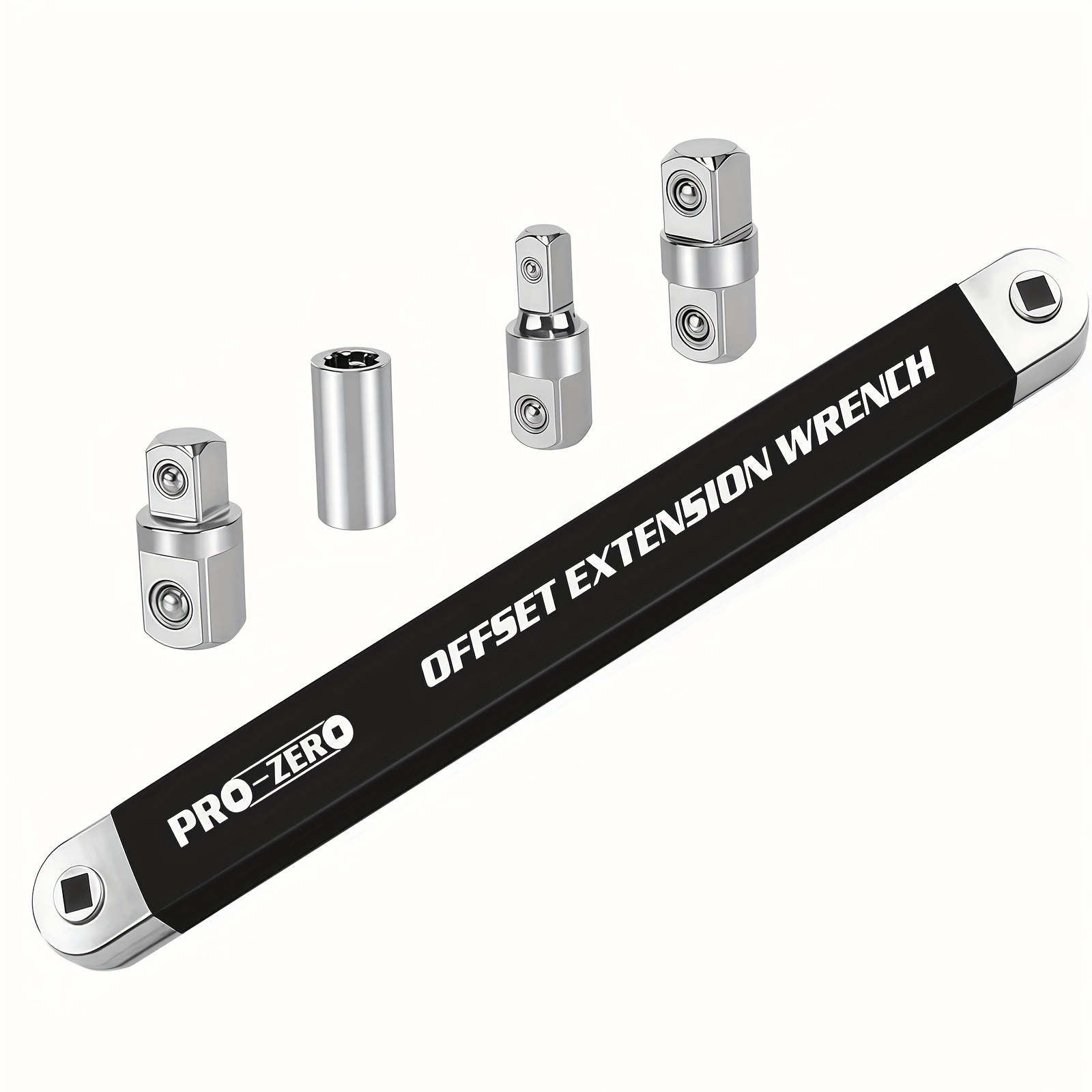 TEMU 2-in-1 Ratchet Offset Extension Wrench With 1/ 2", 1/ 4" And 3/ 8" Square Head Adapters For Use In Narrow Spaces. 180-degree Rotation, High