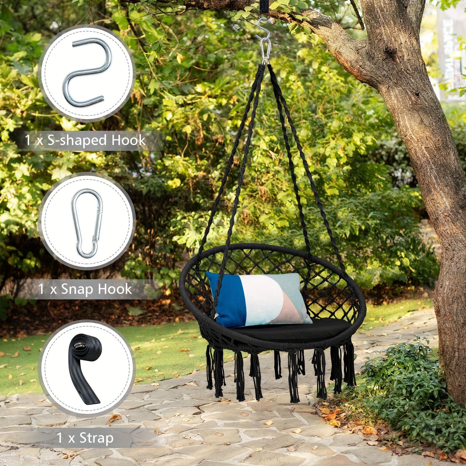 hammock swing chair cushion hanging hardware kit indoor Temu Canada - Main Image