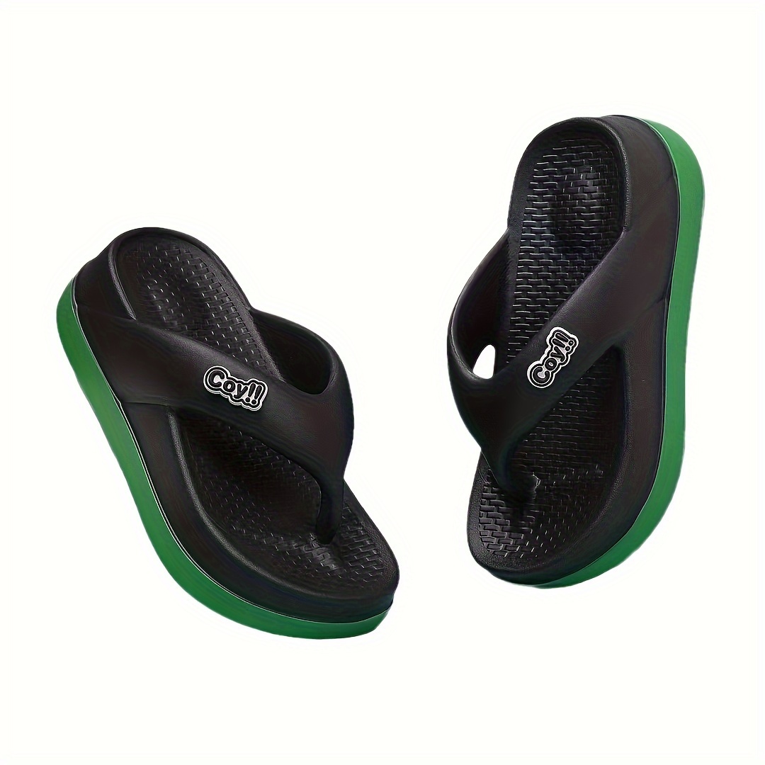 womens summer flip flops trendy thick sole eva slide sandals non slip comfortable fashionable beach wear in pink white black   beach footwear colorblock design durable flipflops beach accessories Product details 2