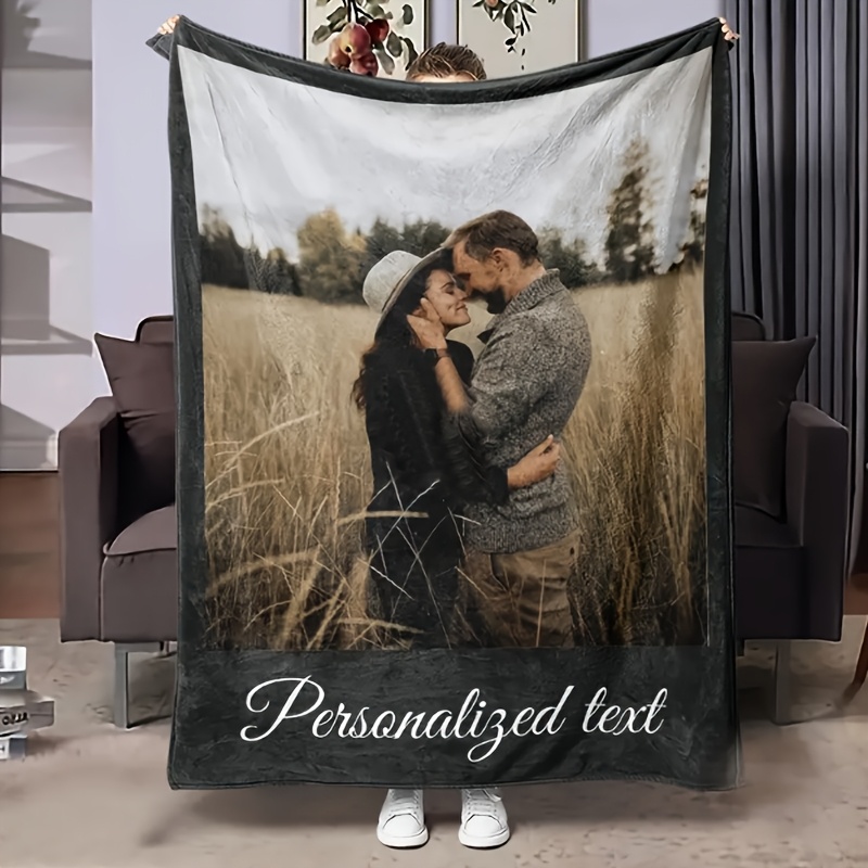 TEMU 1pc Personalized Custom Photo And Text Flannel Blanket Gift, Supports Custom Photo And Information, Universal Blanket Suitable For Sofa, Bed,