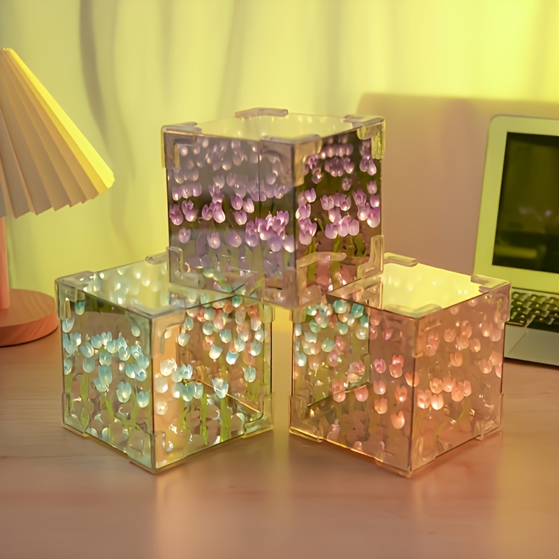 

Led Tulip Flower Sea Night Lights, Transparent Cube Design, Usb-powered Home Decor, Thoughtful Gift For Girlfriend, Family, And Friend, Ideal For Mother's Day And Birthdays