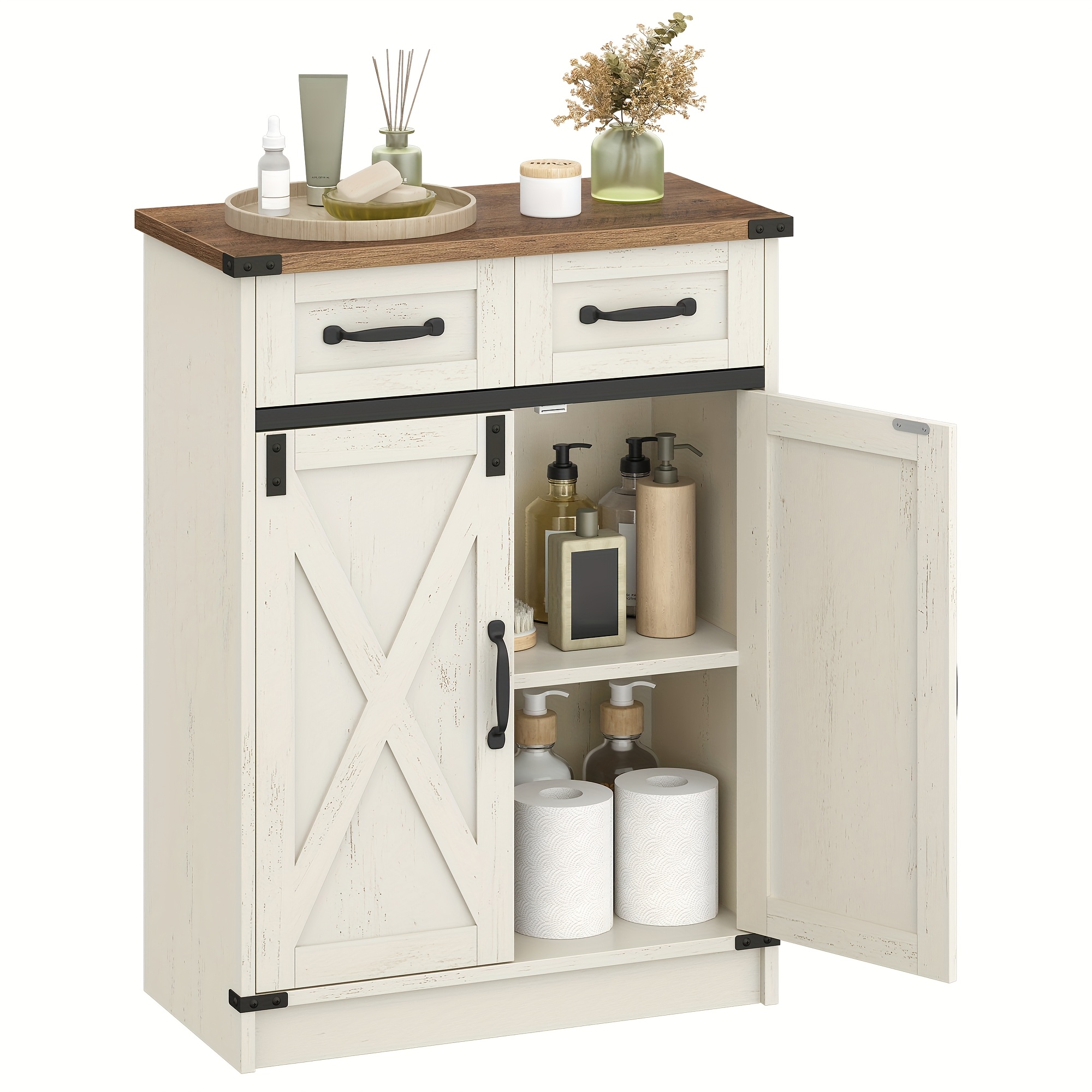 Bathroom Cabinet, Bathroom Cabinet With 2 Drawers, Kitchen Cabinet With 2 Doors, Storage Cabinet, Adjustable Shelf, Country House Style, Living Room, 30 X 60 X 80 Cm, -white