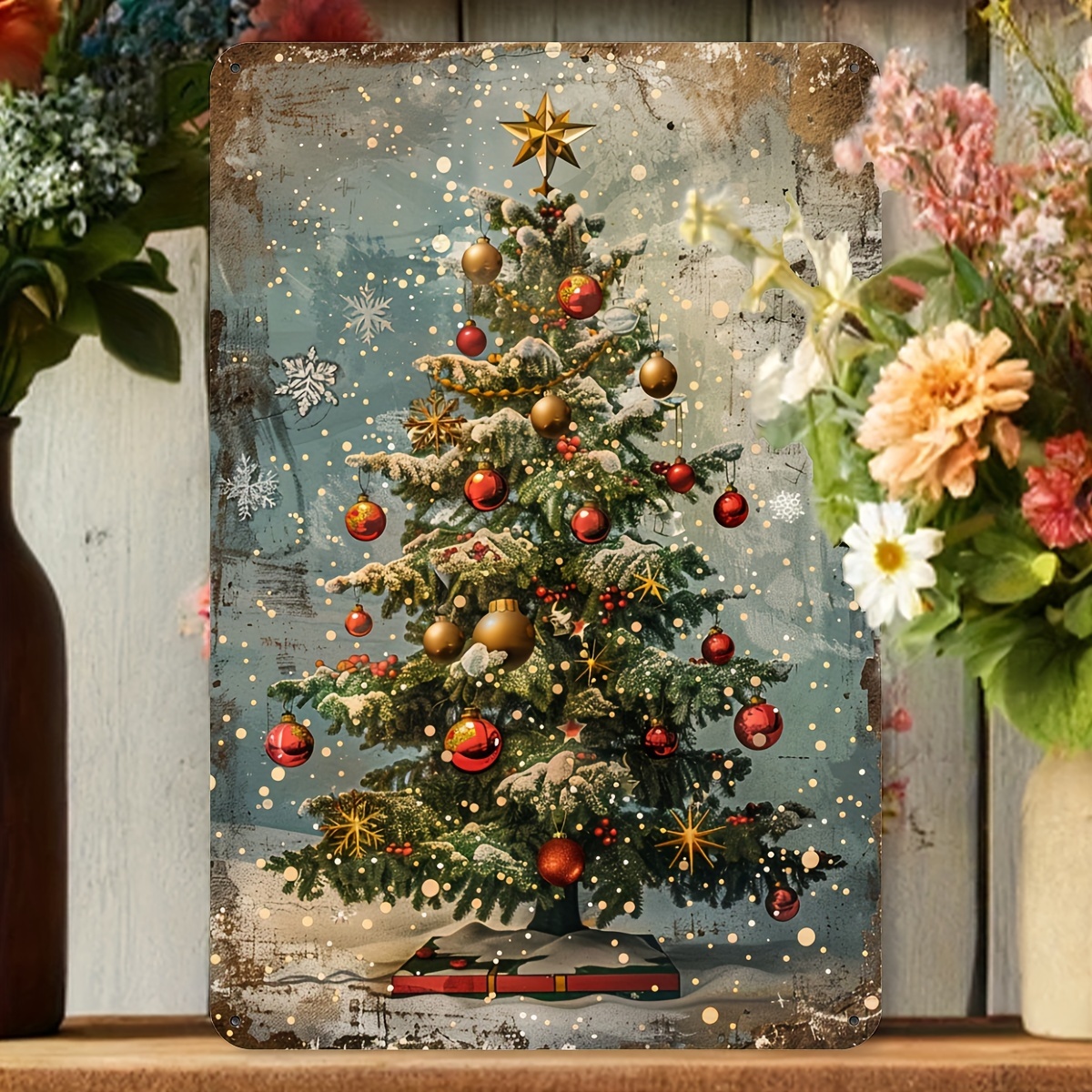 

1pc Christmas Tree Aluminum Metal Tin - 8x12 , - & , Hanging Decor For , , , , Multipurpose / , English , Christmas