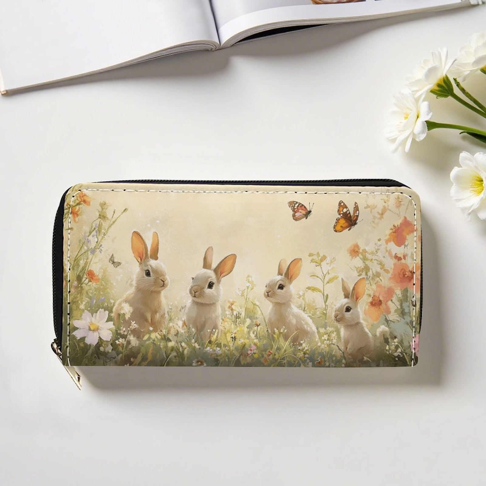 Women s & Men s   Rabbit Wallet - Zippered Long Wallet with Card Holder & Coin Pocket, Golden-Tone Hardware, Clear Zipper Closure, Multi-Functional Purse Wallet with Wipeable Surface - Ideal Gift for   (Pastel Colors, Beige/) - Bunnies &  , Card Slots & Zippered Pocket, Durable & Easy-Clean, Secure Zipper Closure, Compact Use, Clutch Wallet for Women, Quirky Wallet