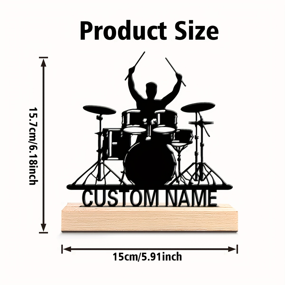 TEMU Pk Fashion Personalized Metal Drum Shaped Wooden Pit Desk Decoration Gift Suitable For Musicians Rock Style Decoration Suitable For Festivals