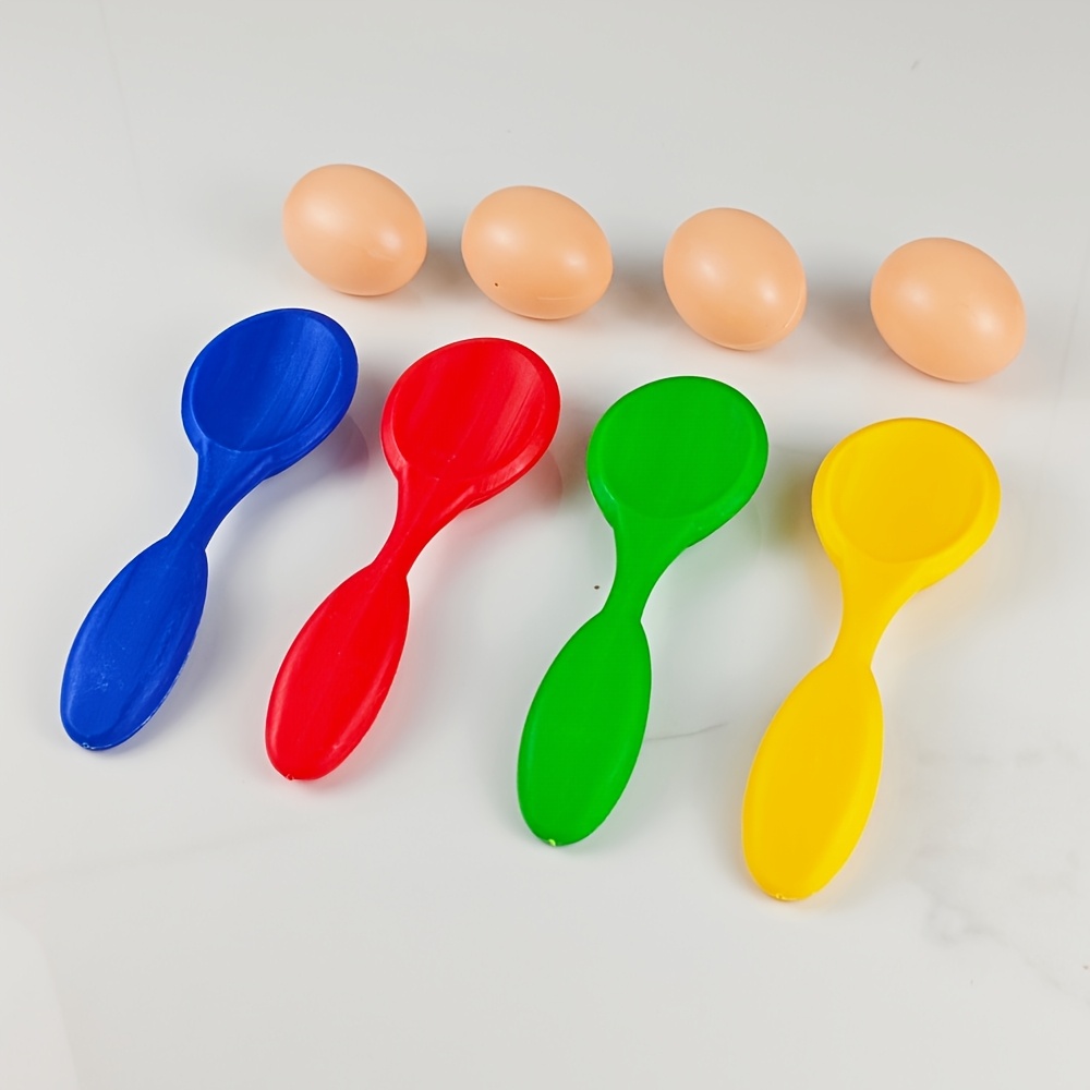 TEMU 8pcs Spoon And Fake Egg Set, Egg Spoon Game, Fun Balance Spoon Set - Special Props For Egg Balancing Run Competition, Of 4pcs Spoons And 4pcs