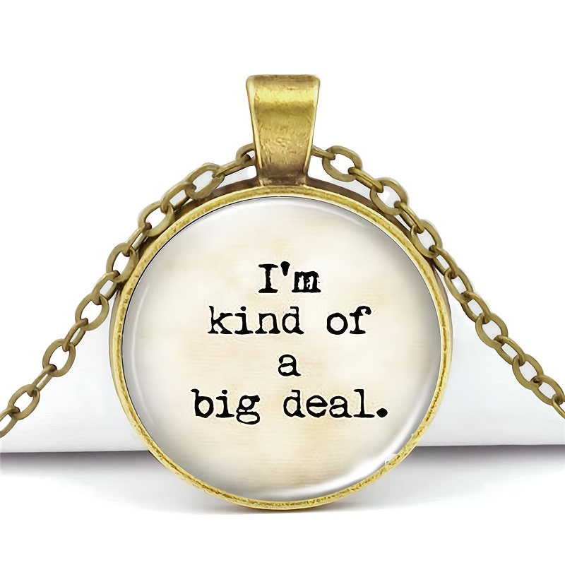 I Am a Bit Brown Metal Glass Inlaid Chain Necklace