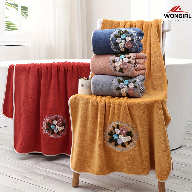 

2pcs Wongirl Coral Fleece Embroidered Towels - , Quick-dry, Absorbent, Skin-friendly, 1 Hand Towel & 1 Bath Towel Set, Ideal For Home Bathroom Use, Perfect Bathroom Accessories