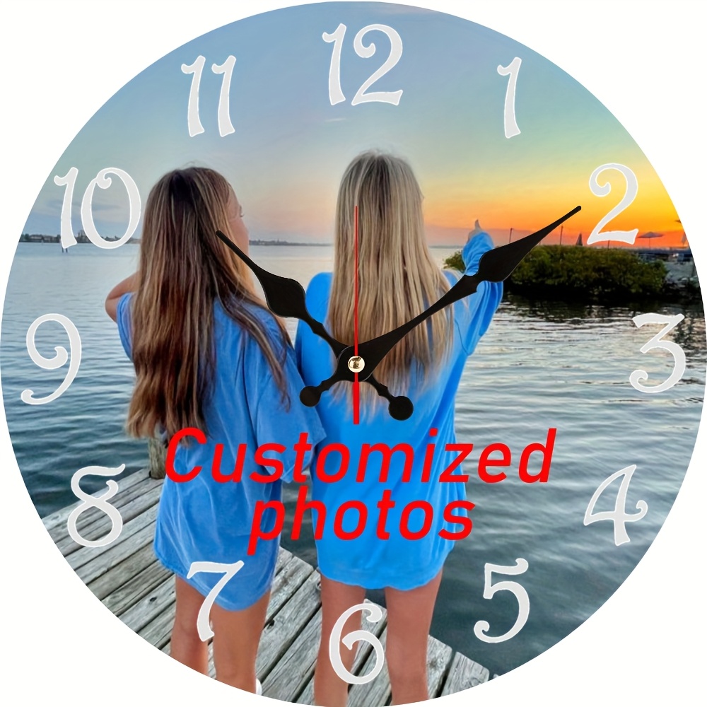 

1pc Custom Photo Wall Clock, 12-inch Silent Wooden Round Clock With Arched Crown, Personalized Friends Picture, Home Decor, Battery Operated (aa Not Included)