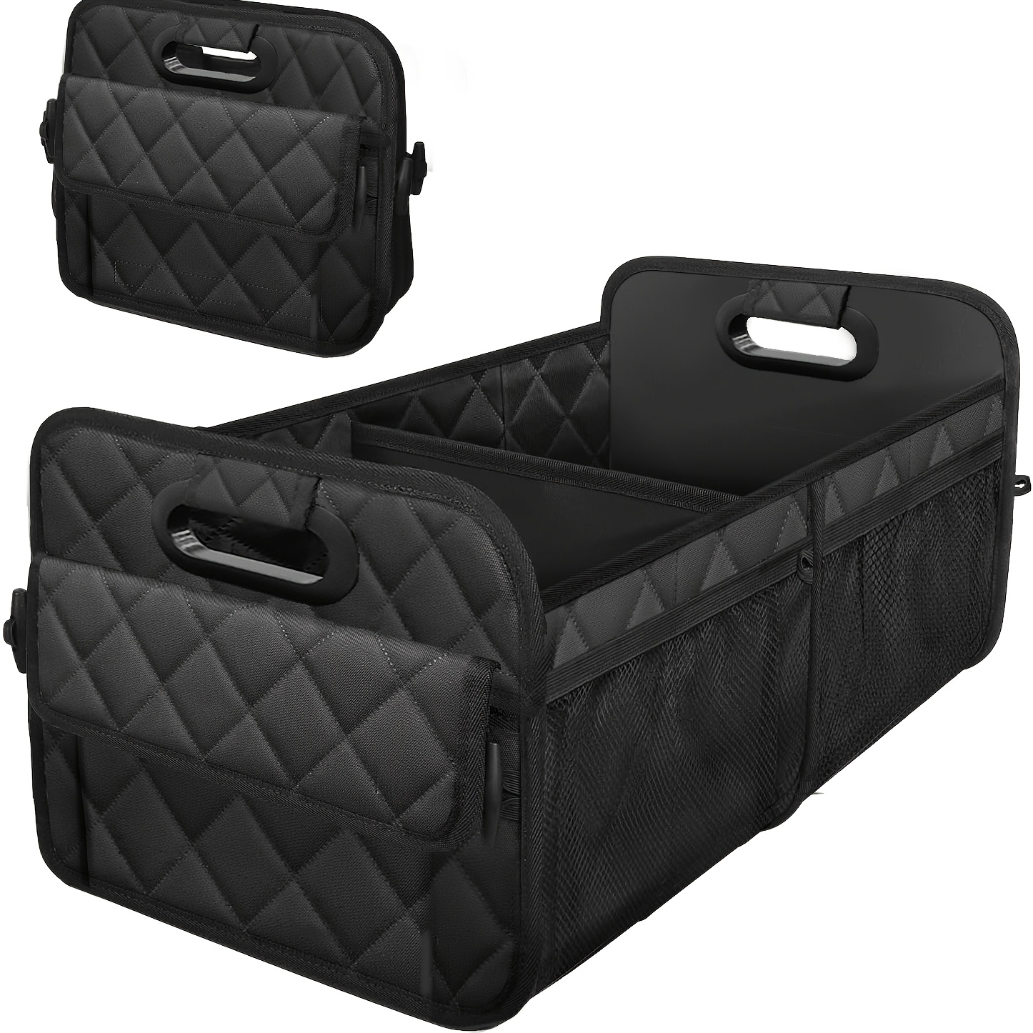 TEMU Diamond-pattern Car Trunk Storage Box, Household Storage Container, Black, Universal For All Car Models, Unisex, Non-food Contact Storage Box