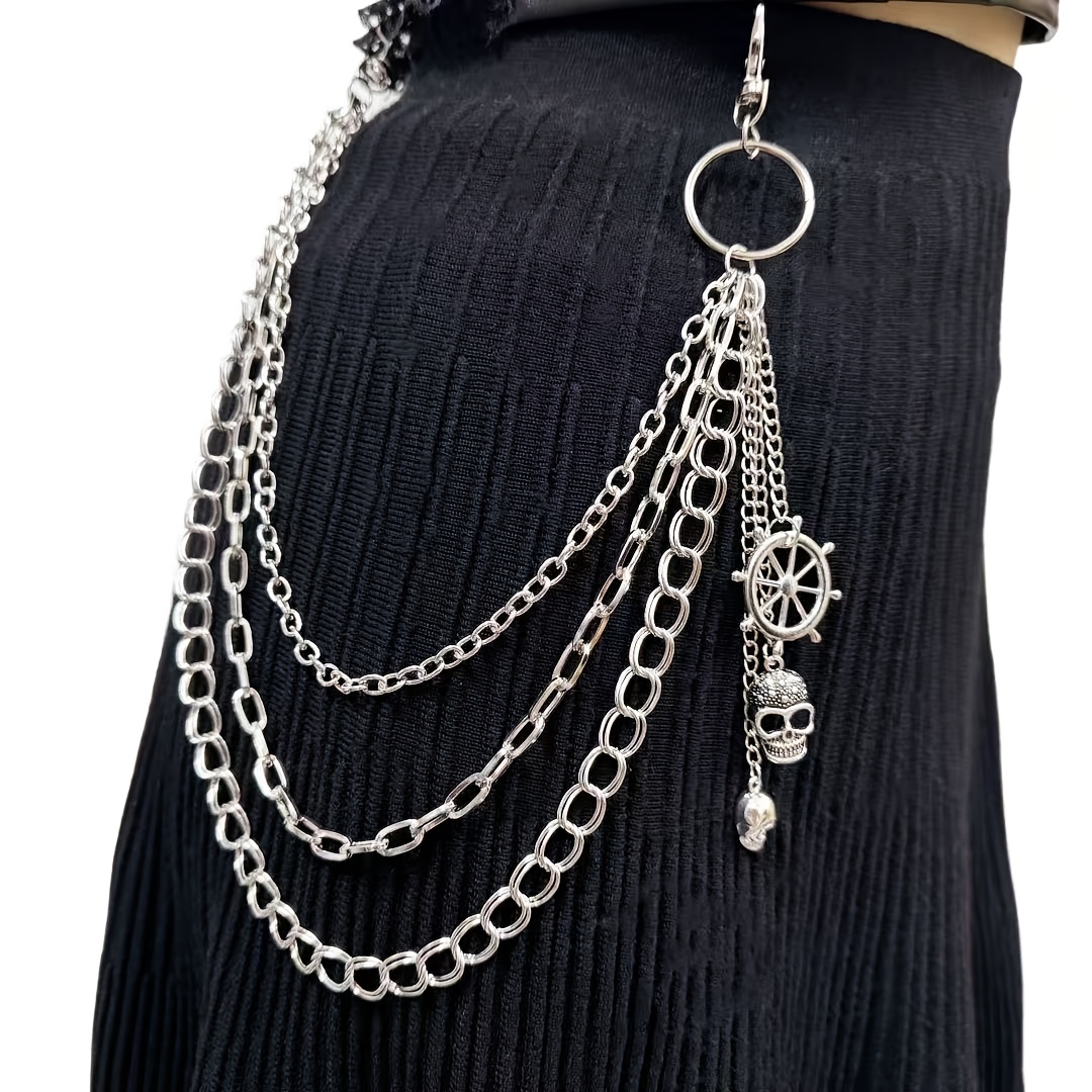 TEMU 1pc Y2k Skull Ship Wheel Pendant Pants Chain, Metal Waist Chain Belt, Gothic Punk Hip Hop Jeans Chain Accessory For Men And Women, Streetwear