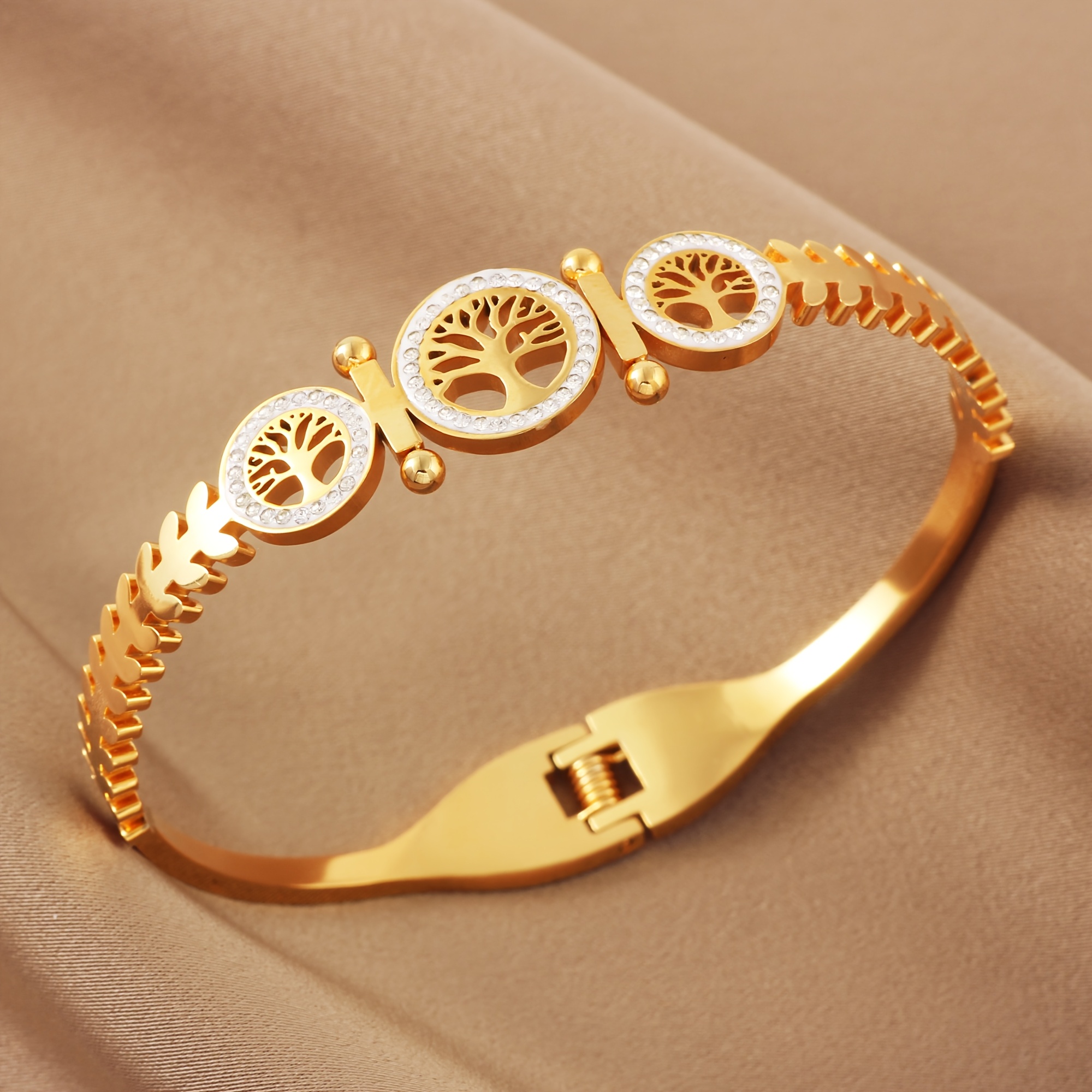 TEMU ["Bracelet Bangle Tendance Femme en Acier Inoxydable] 1pc Bracelet Arbre de Vie en Acier Inoxydable, Bracelet Mode Femme"