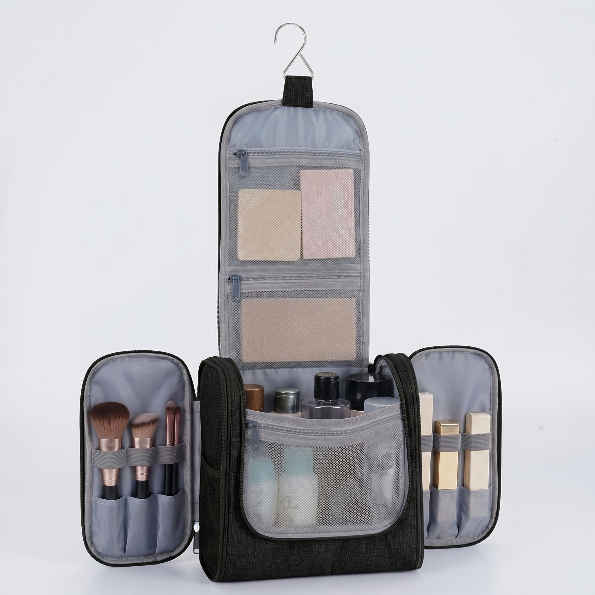 TEMU Large Hanging Toiletry Bag Travel Makeup Bag, Multiple Compartment Pockets Mesh Pockets, Shower Bag With Hook Full-size Travel Accessories For