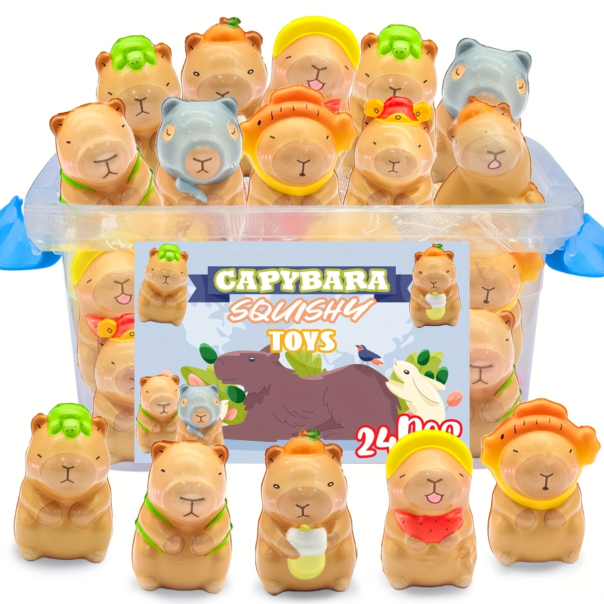 24pcs mini capybara   toys slow   sensory   mixed color with assorted hats accessories durable polyester party favors for birthday gifts easter basket fillers classroom rewards random styles plush toy