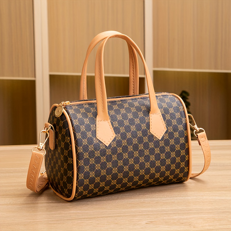 Image of Vintage Color-block Printed Handbag, 2025 Style Women', Handheld, Shoulder, Crossbody, Pillow Bag