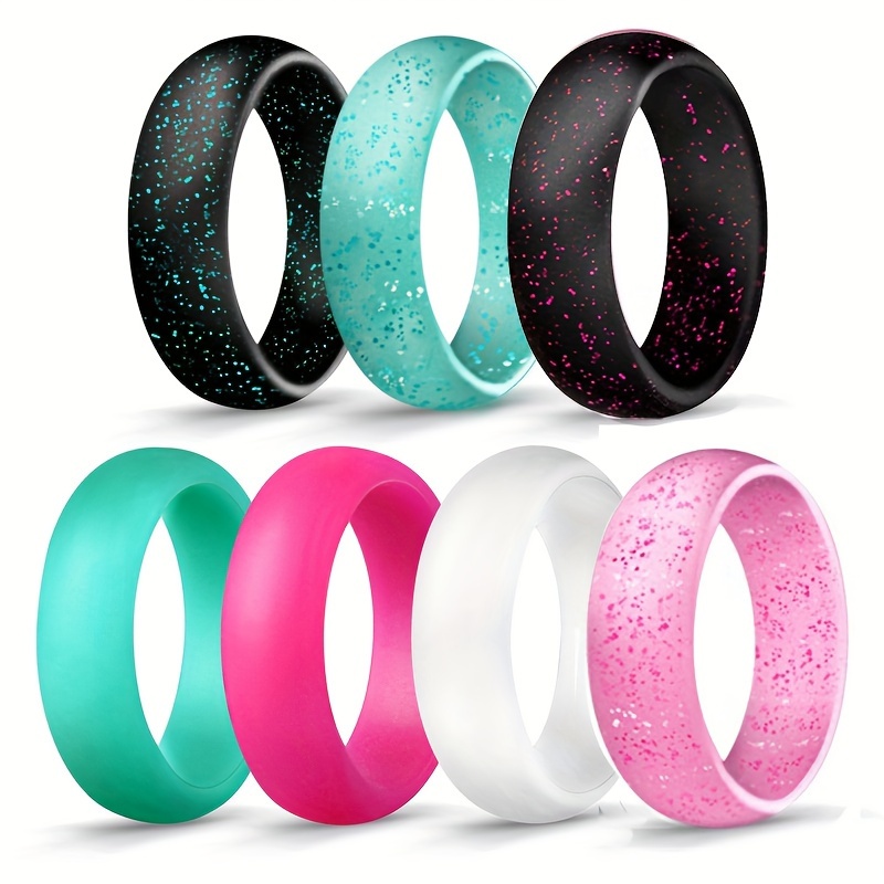 

Women's Silicone Wedding Rings Rubber Engagement Bands 5.5mm Wide 2mm Thick - 4/5/6 Variety Multipack