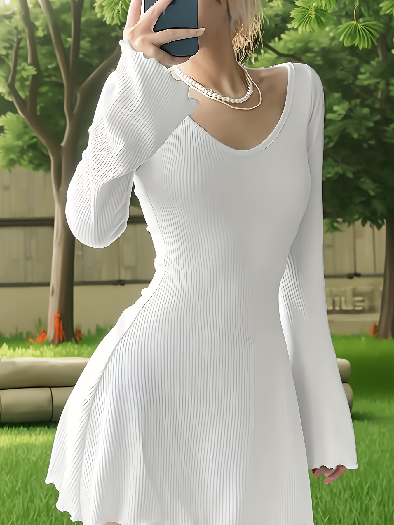 womens elegant long sleeve midi dress fit round neck