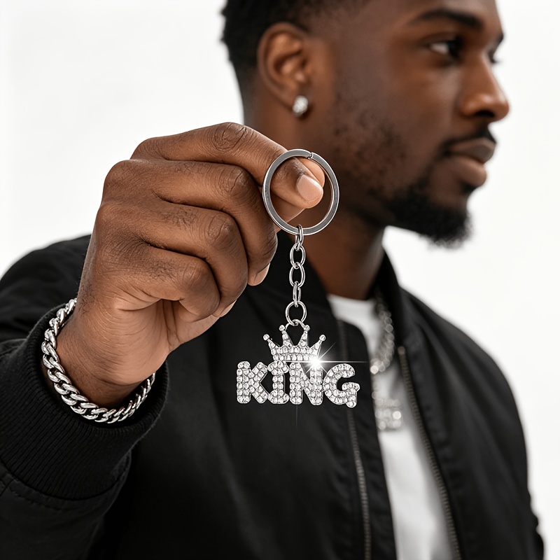 TEMU 1pc Fashionable European And Gorgeous Creative Versatile Crown Letter "king" Keychain Bag Charm, Suitable For Women' Keys, Bags, And Accessories