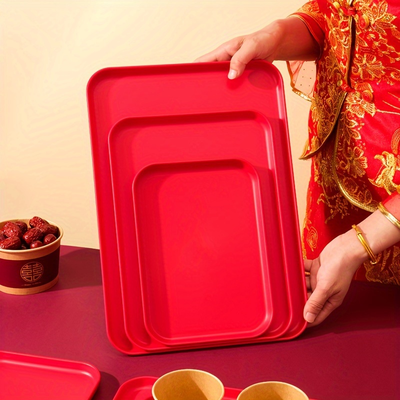 

Reusable Red Plastic Trays (1pc) - , -, -to- For Breakfast, Fruits, - For Parties, Weddings, Christmas, Hanukkah, Halloween, Easter, Thanksgiving - Safe