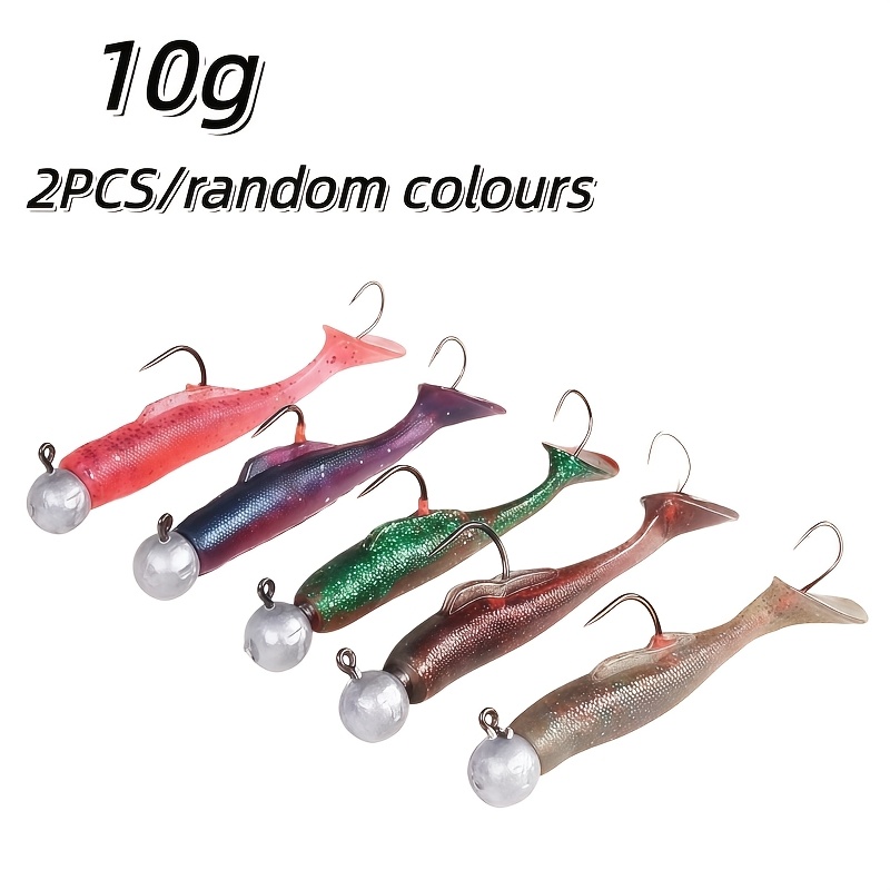 Image of 2pcs Lure T-tail Lead Head Soft Bait Hooks, With Lead Head And Double Hooks, T-tail Design, Realistic , Suitable For , Fish, Carp, Etc