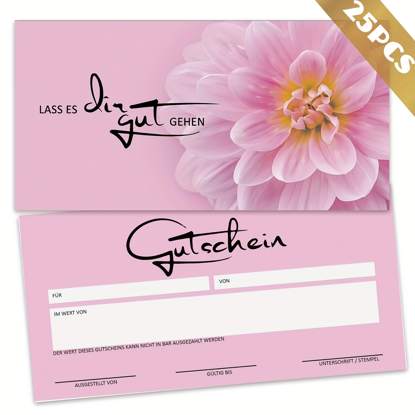Image of 25pcs Voucher Cards - Blank Vouchers For Massage, Hairdressing, And More - Neutral Elegant Templates - Pink Flowers