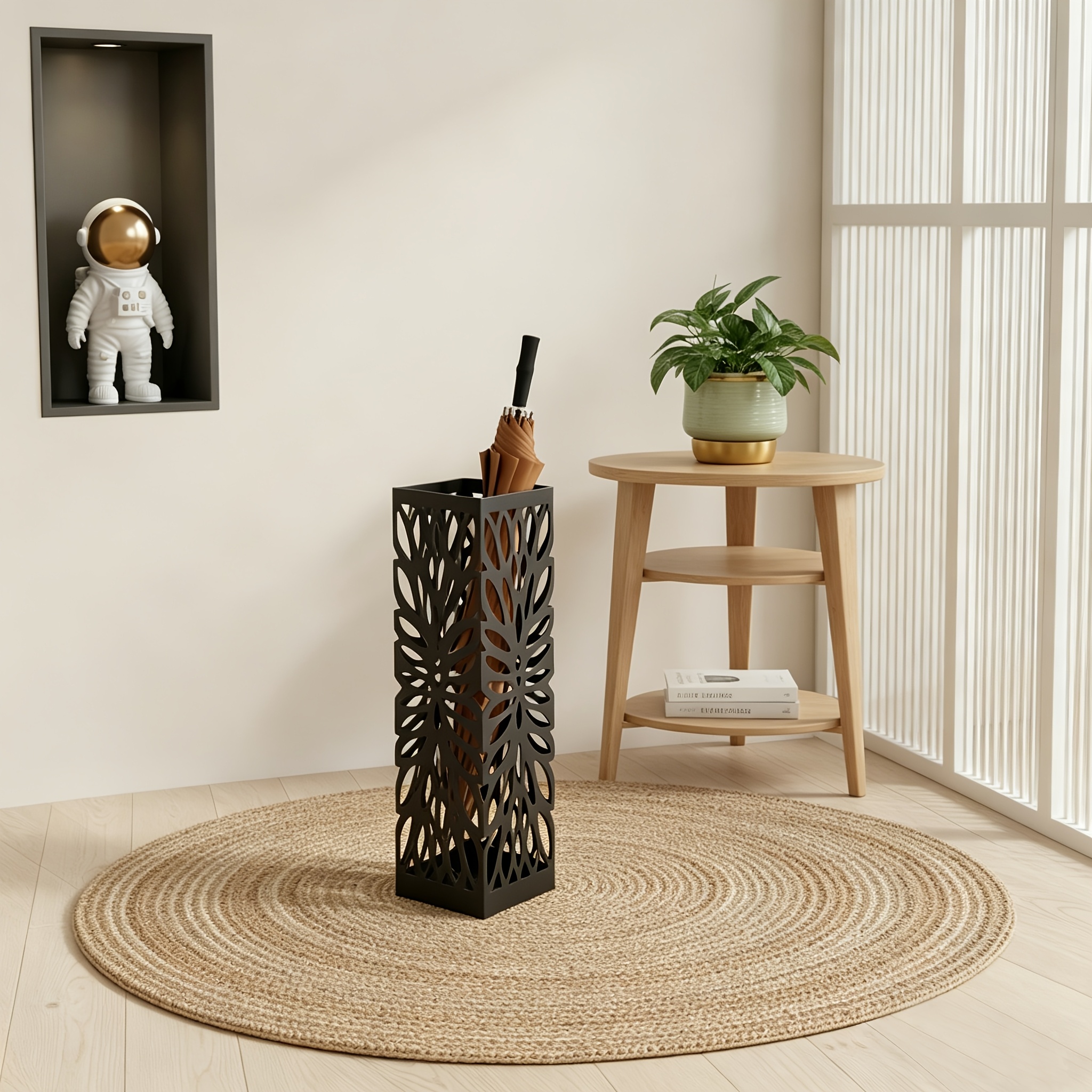 Modern Art Hollow-Out Umbrella Bucket, 15.24X48.26 cm Umbrella Stand for Entryway, Balcony & Living Room, Decorative Umbrella Holder for Rain Or Shine, Rustproof Umbrella Storage Rack for Holiday Gatherings