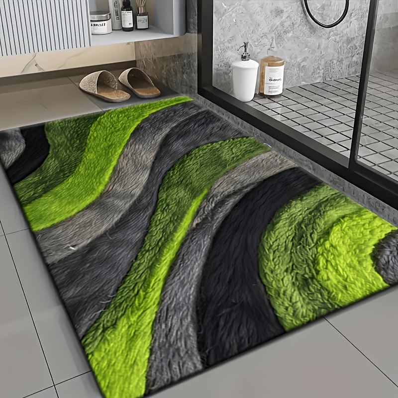 TEMU 1pc Kafulam Modern Non-slip Thick Mat Suitable For Shower,, Living Room & Entryway - Soft Polyester Floor Mat With Pvc Backing, Green Wave