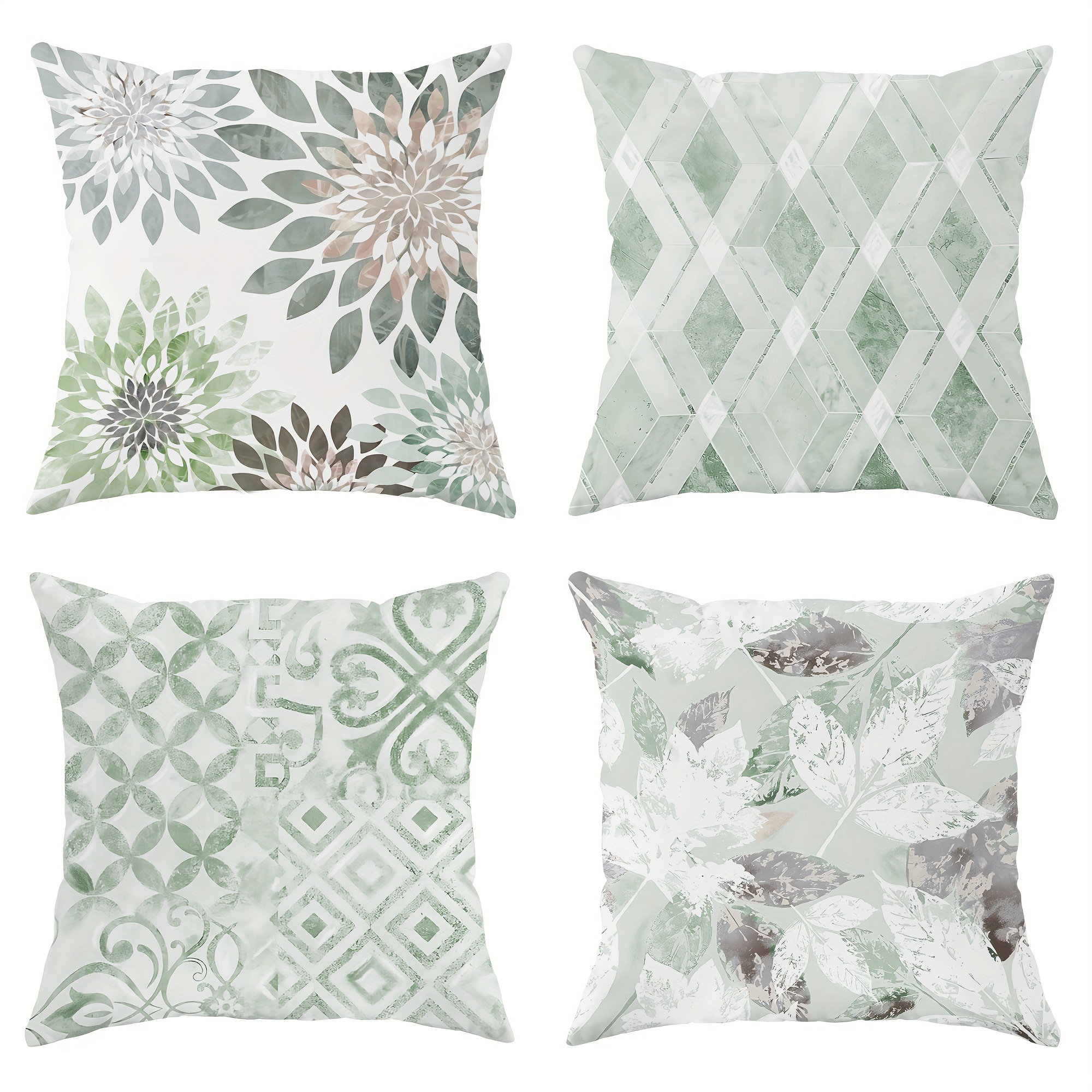 

4pcs, Floral Geometric Leaf Plant Light Green Polyester Throw Pillow Covers, Modern Abstract Pillow Covers, Decorative Cushion Covers 45×45cm/18 "x18" For Living Room Bedroom Sofa Bed Decoration