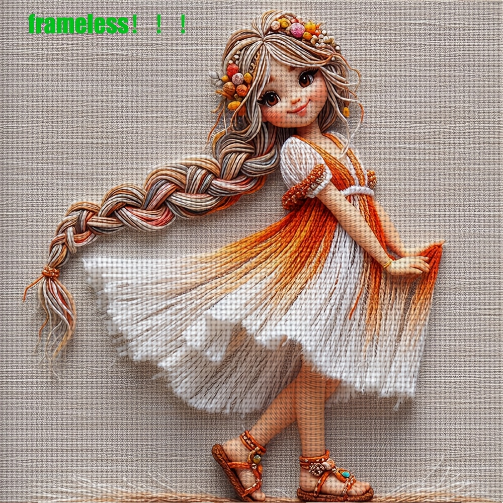 TEMU 1 pièce - Kit de point de croix 11CT sur le thème d'une figurine de fille tissée à , fournitures de broderie faites à à soi-, peinture brodée,