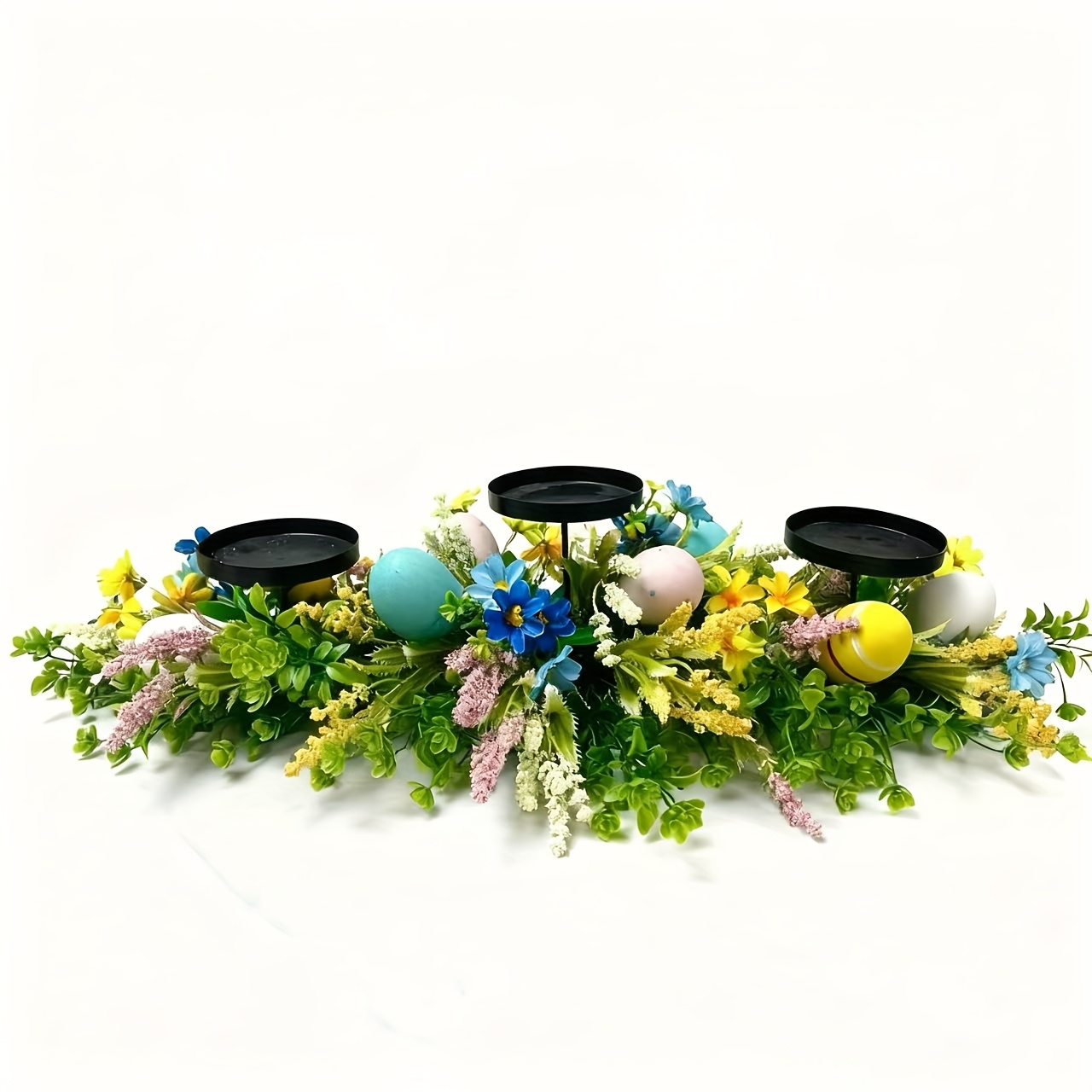 1pc, Easter Candle Holder Centerpiece, Candlestick Wreath, With Artificial Lavender And Eucalyptus Leaves, Suitable For Easter Table Centerpiece Decoration, Restaurant And Party Home Decoration