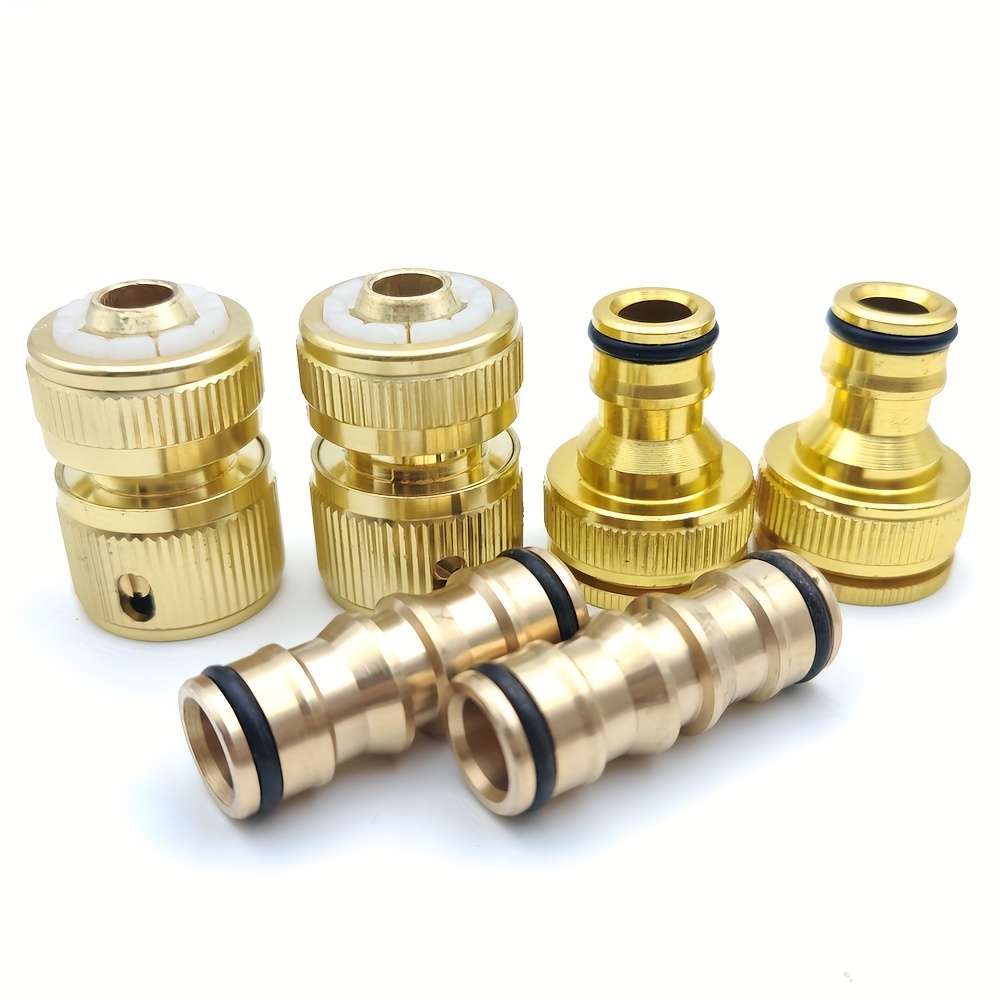 Image of Set Of 6 Rust-resistant Metal Garden Hose Connectors, Including 2 Double Male Connectors, 2 Quick Connect Fittings For 1/2" Hoses, And 2 Tap Connectors For 1/2" Hoses, Compatible With Most Hose Pipes.