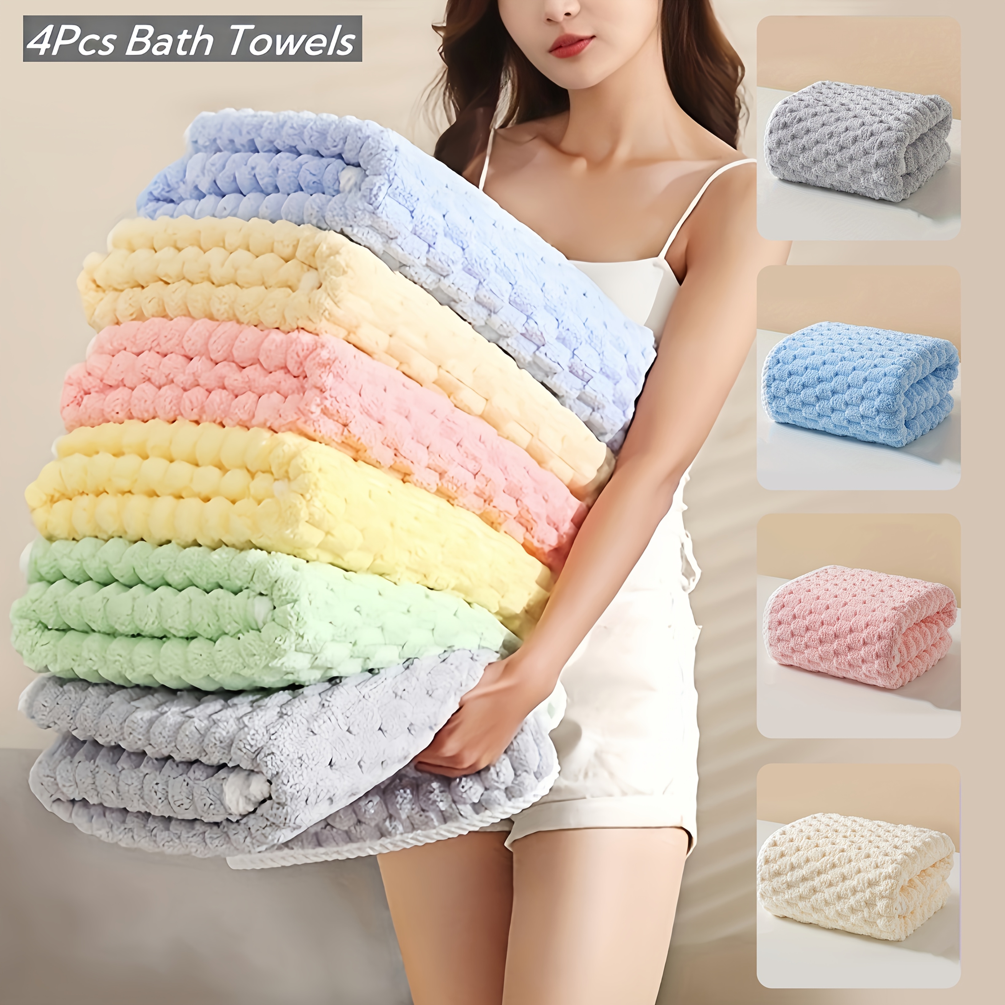 

Pack Of 4 Waffled Super Bath Towels, Quick-drying Microfiber Towels For Adults, Quick-drying Textured Towels, And Towels, For Use - 80% Polyester, 20% Polyamide