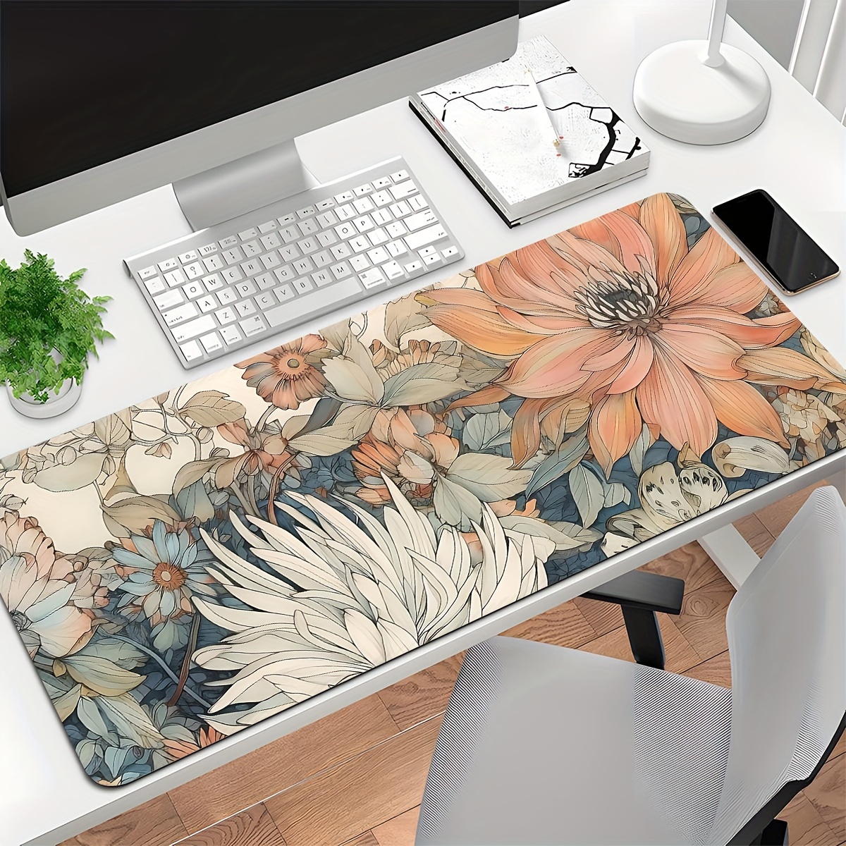 

Large Floral Desk Mouse Pad, Anti-slip Rubber Base, Precision Edged, Washable, Oblong Office And Gaming Mouse Mat With Non-slip Backing