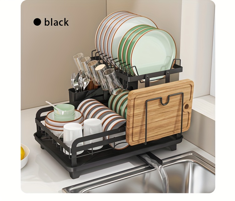 1pc dish drying rack for kitchen countertop double layers large capacity dish drying rack with   steel dish drainer with drainage utensil holder for dish knifes cup cutting board 16 3 11   8in kitchen supplies details 4