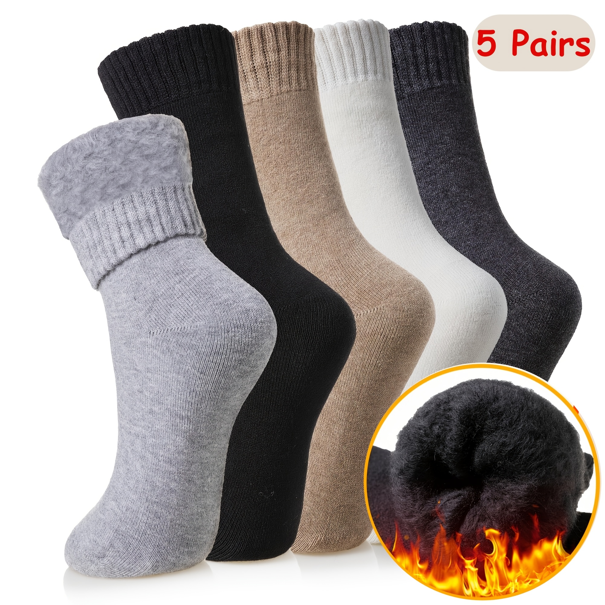 TEMU Lot de 5 paires de chaussettes thermiques pour femme pour temps froid - Chaussettes de bottes isolées et chauffantes avec technologie,