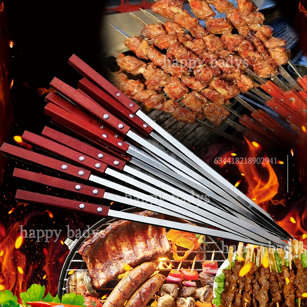 TEMU 15.8-23.6in Outdoor Large Stainless Steel Flat Bbq Skewers, Bbq Sticks, Bbq Meat Skewers - Reusable, For Barbecue Kitchen Parties And Outdoor