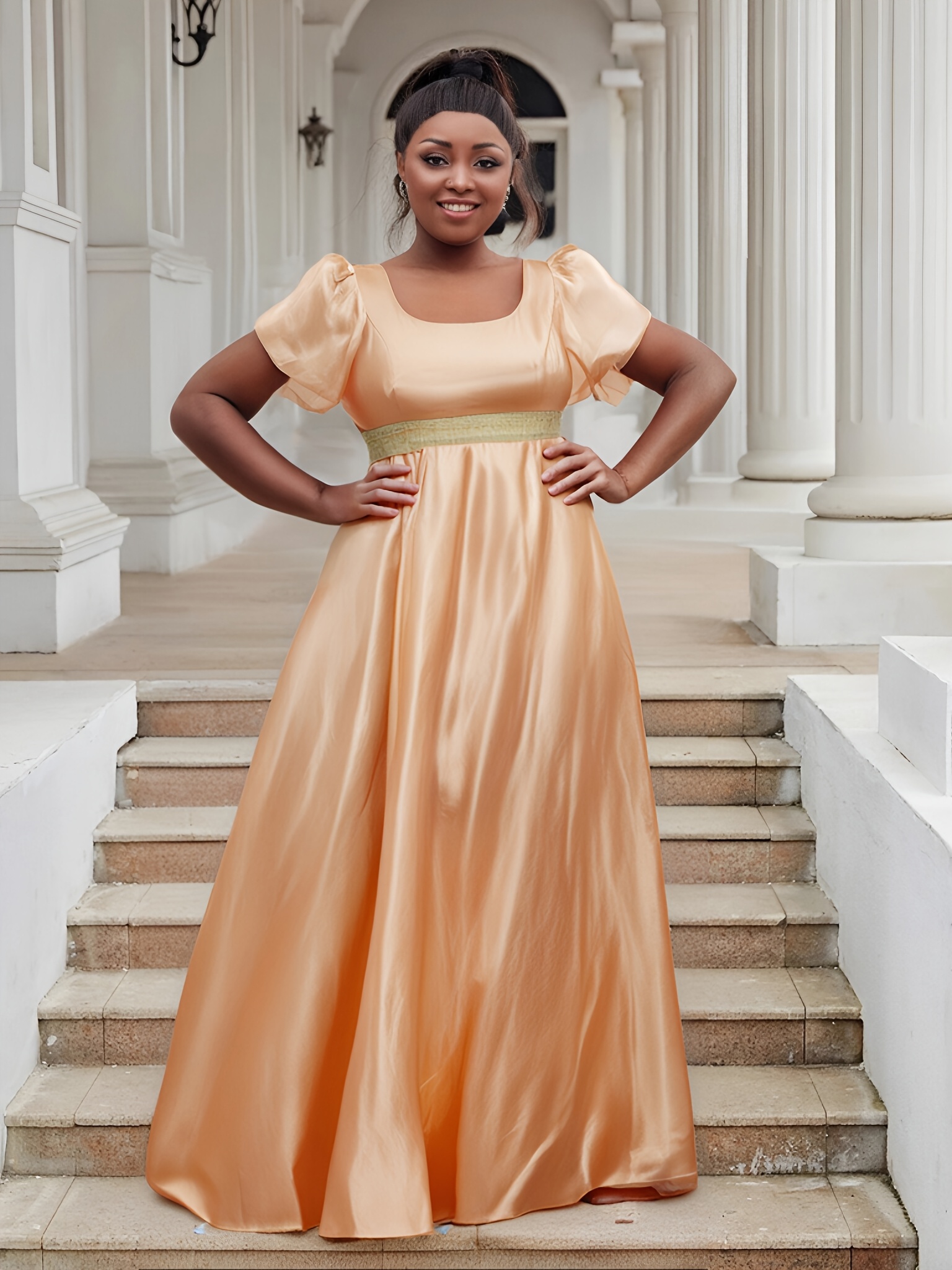 a line sweetheart neckline wedding dress V-Neck Puffy Sleeves Pleated A-Line Dresses – Alizeal main image 1