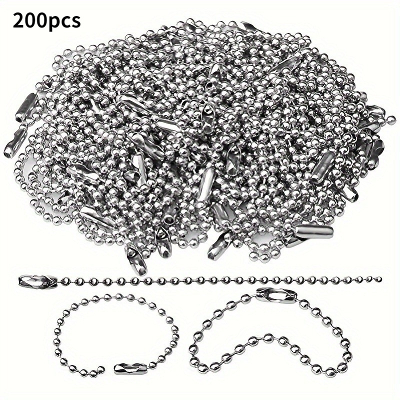 TEMU 200pcs Stainless Steel Bead Chains With Ball Connectors. Ideal For Small Businesses' Jewelry, Keychains, Pet Tags And Supplies