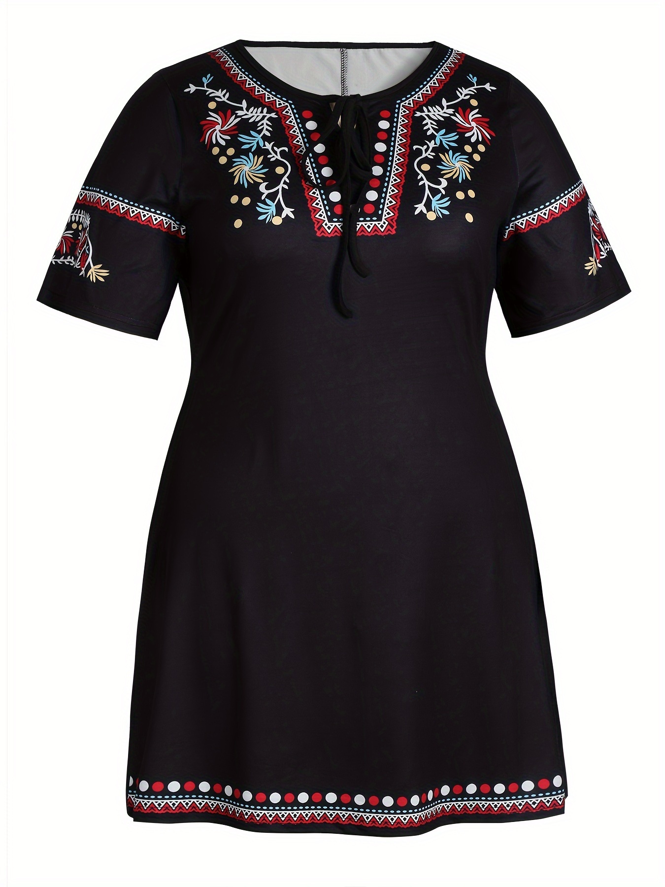 plus size mexican spring summer new printed tie waist dress - Temu Austria