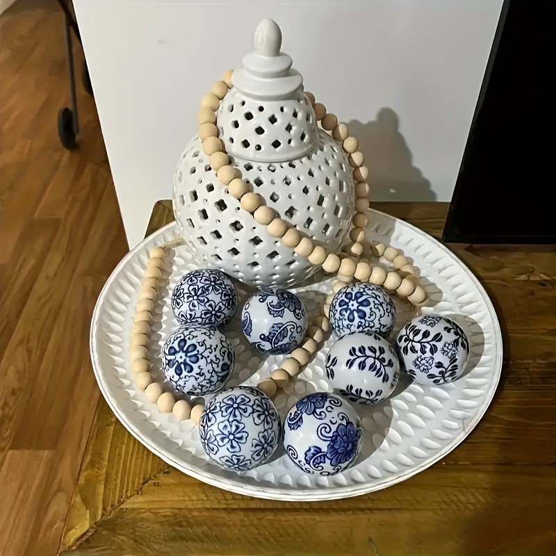 

6pcs/set Blue And White Porcelain Spheres, Contemporary Style Ceramic Balls, Multipurpose & Elegant Tabletop Decor For Year-round Celebrations, For Home Room Living Room Office Decor